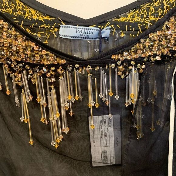 PRADA Crystal&Bead Embellished Sheer Black Dress - Picture 14 of 15